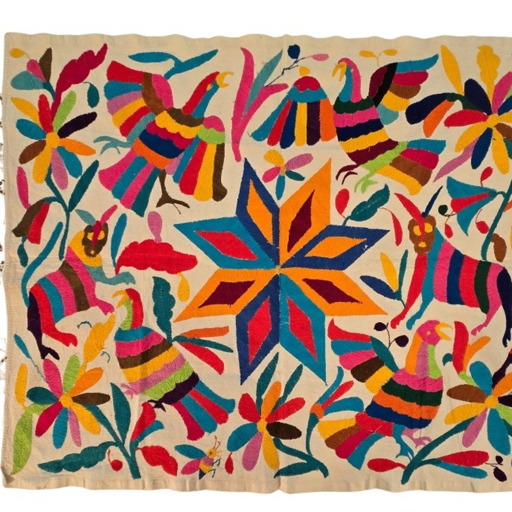 Vintage Otomi Tenango Embroidery Mexican Fold Art Textile Wall Hanging‎ 34"x28"